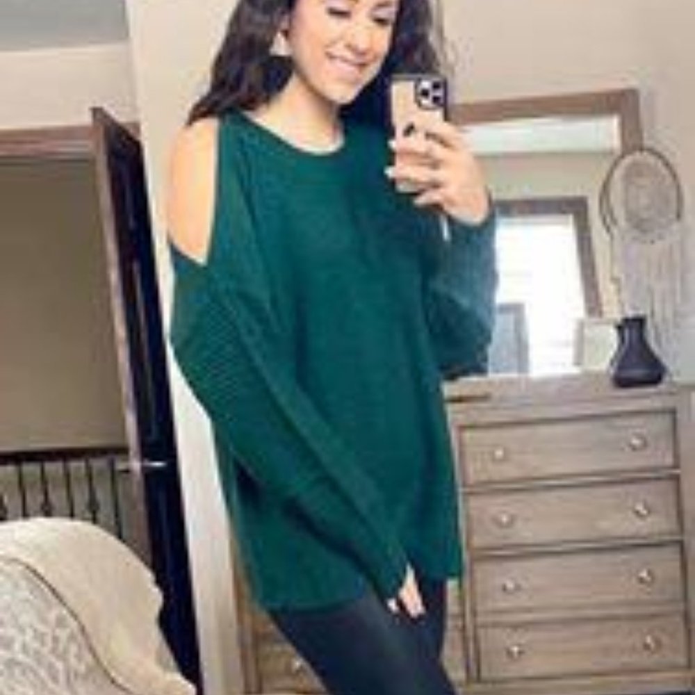 Cold Shoulder Sweater- Green
